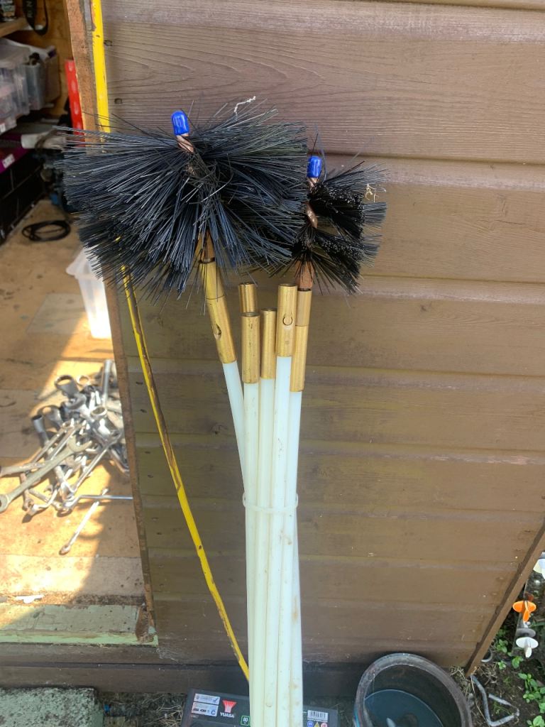 Wood burning stove flue cleaning brush 