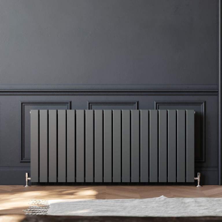 New Anthracite Double Flat Panel Horizontal Designer Grey Column Radiators 600 x 1360mm
