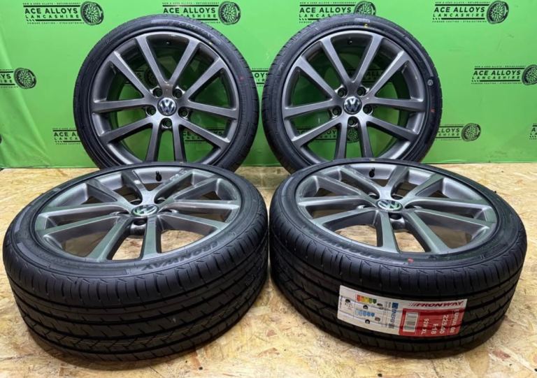 GENUINE VW GTD CHARLSTON 18” 5x112 ALLOY WHEELS + NEW TYRES CADDY GOLF SEAT SKODA