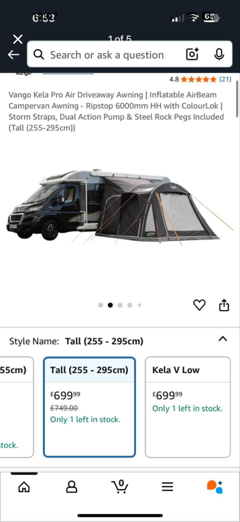 Vangor awning comes with pump still available 