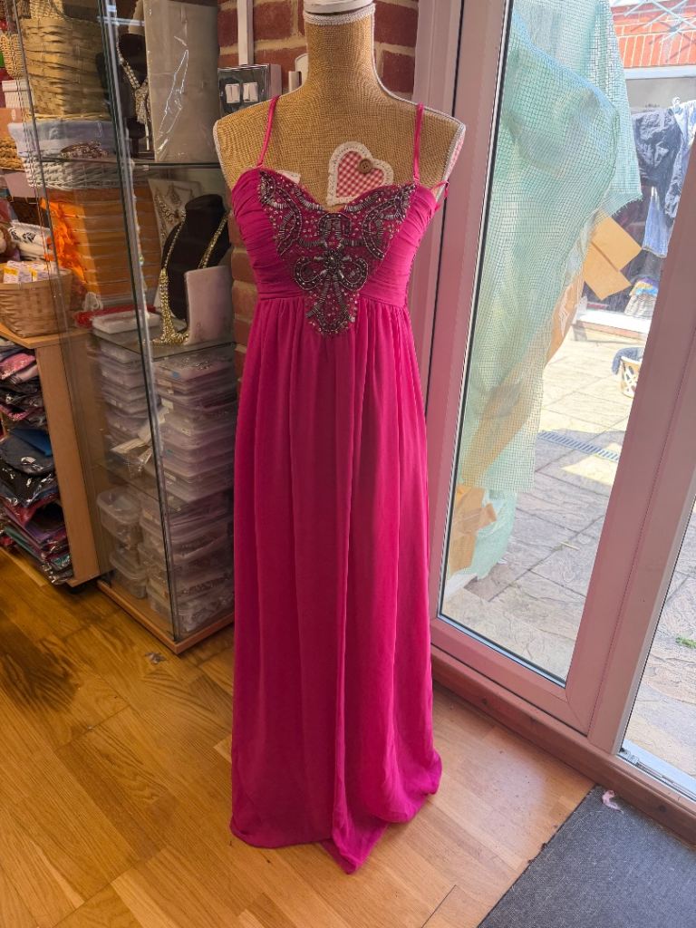 Quiz Pink Bridesmaid Prom Dress High Low Hem Beading Strapless Size 8-10 