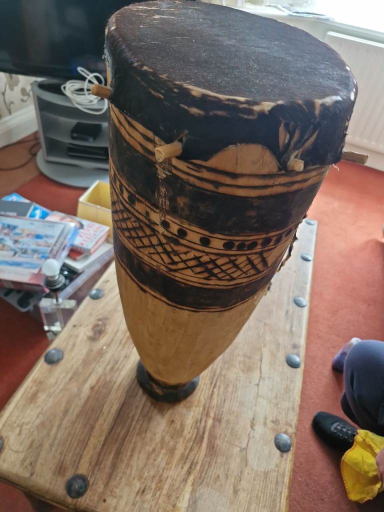 Vintage Hand-Carved African Drum – Tribal / Ethnic Decor