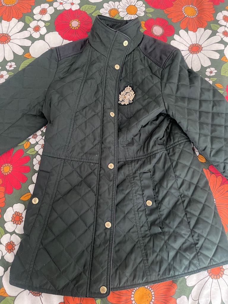 Quilted Green Jacket with Gold Buttons, Size S