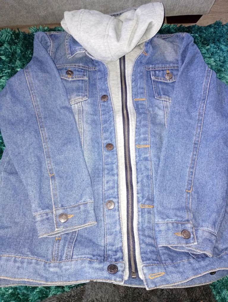 Blue Denim Jacket with Grey Hood – Good Condition