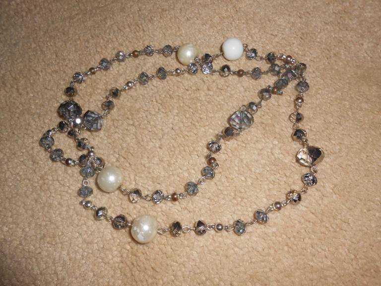 Long Silver Necklace with Pearls and Beads COSTUME JEWELLERY