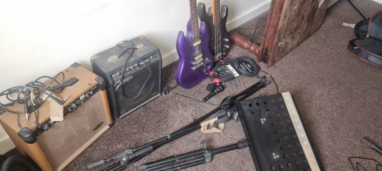 Guitars, amps , mics 