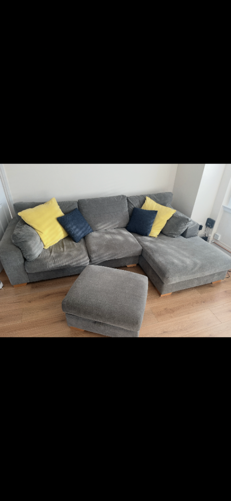 Grey Corner Sofa + Storage Footstool