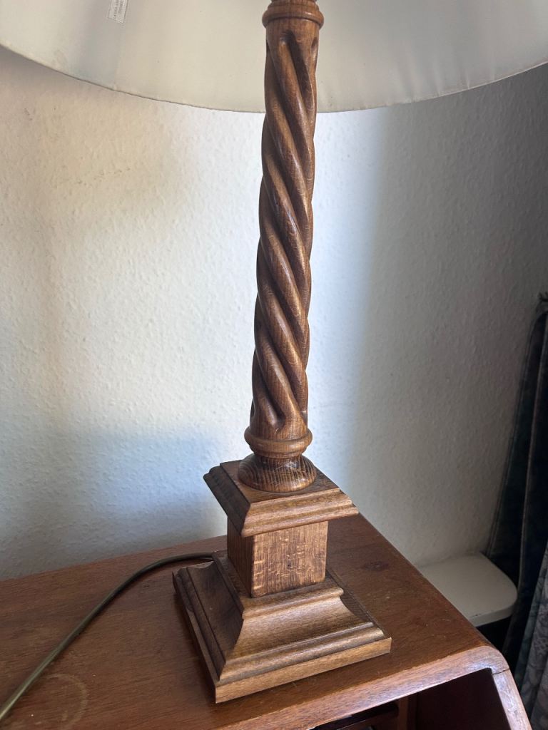 Wooden Carved Table Lamp with Shade – Good Condition