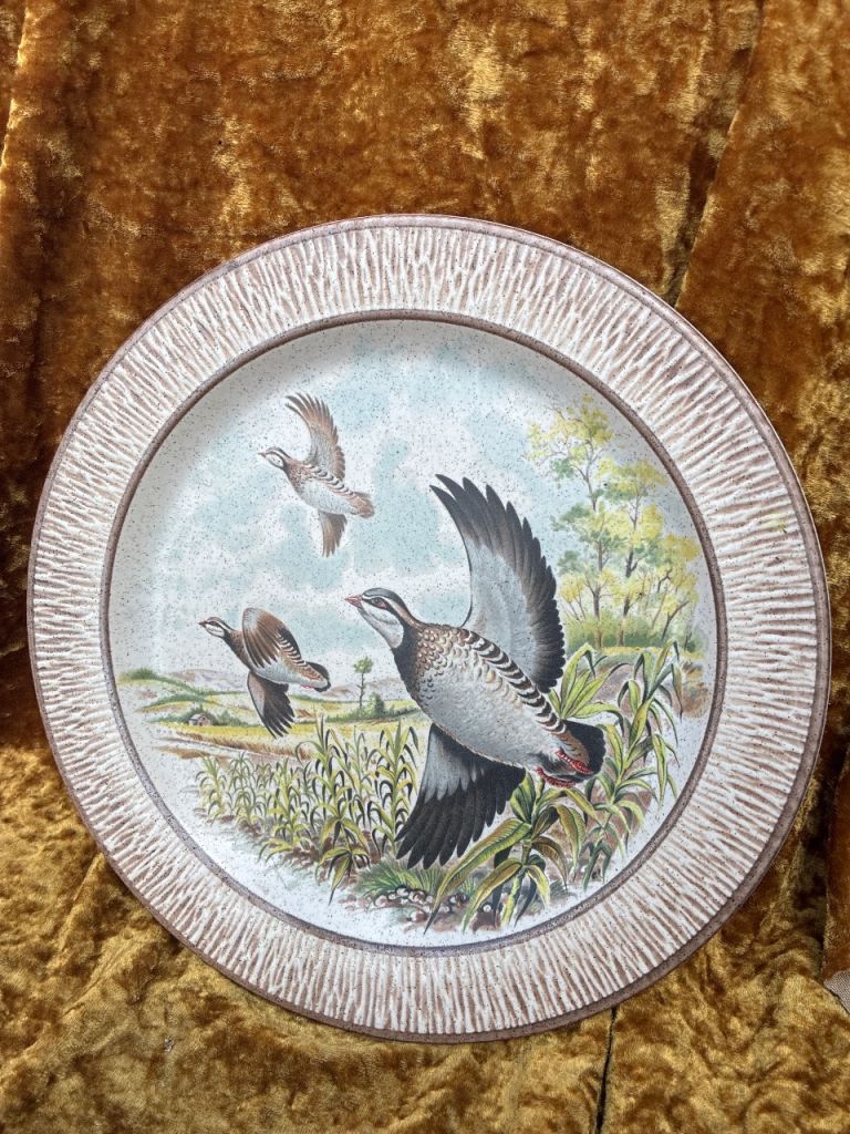 Vintage Style Quail Birds Round Serving Tray