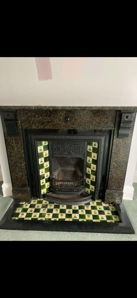 ANTIQUE/PERIOD MARBLE & CAST IRON TILED FIREPLACE – ORIGINAL TILES – £250 ONO