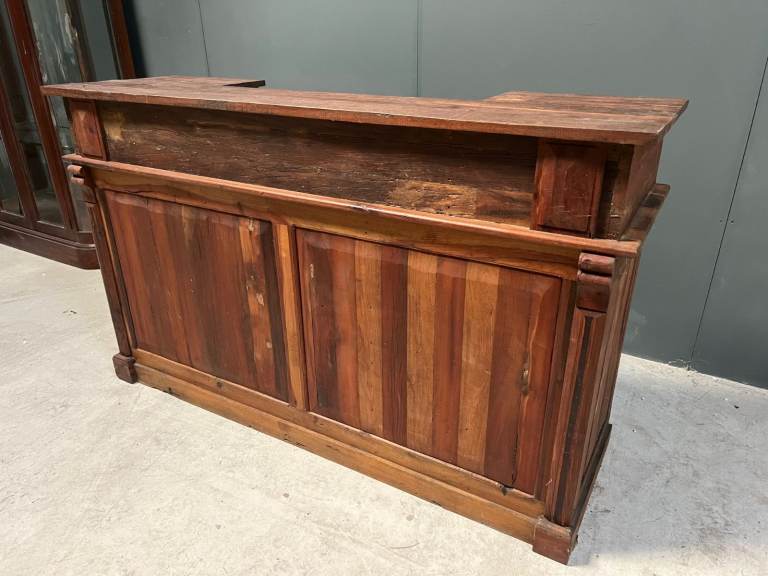 SOLID TEAK HEAVY 2M LONG BAR COUNTER FITTED WITH WINE RACK AND SHELVES 