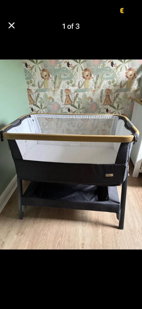 Baby Bedside Crib – Grey, Good Condition