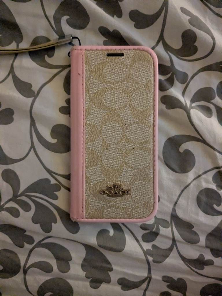 Authentic COACH Signature Canvas Folio Wallet Phone Case – Pink & Khaki Accent