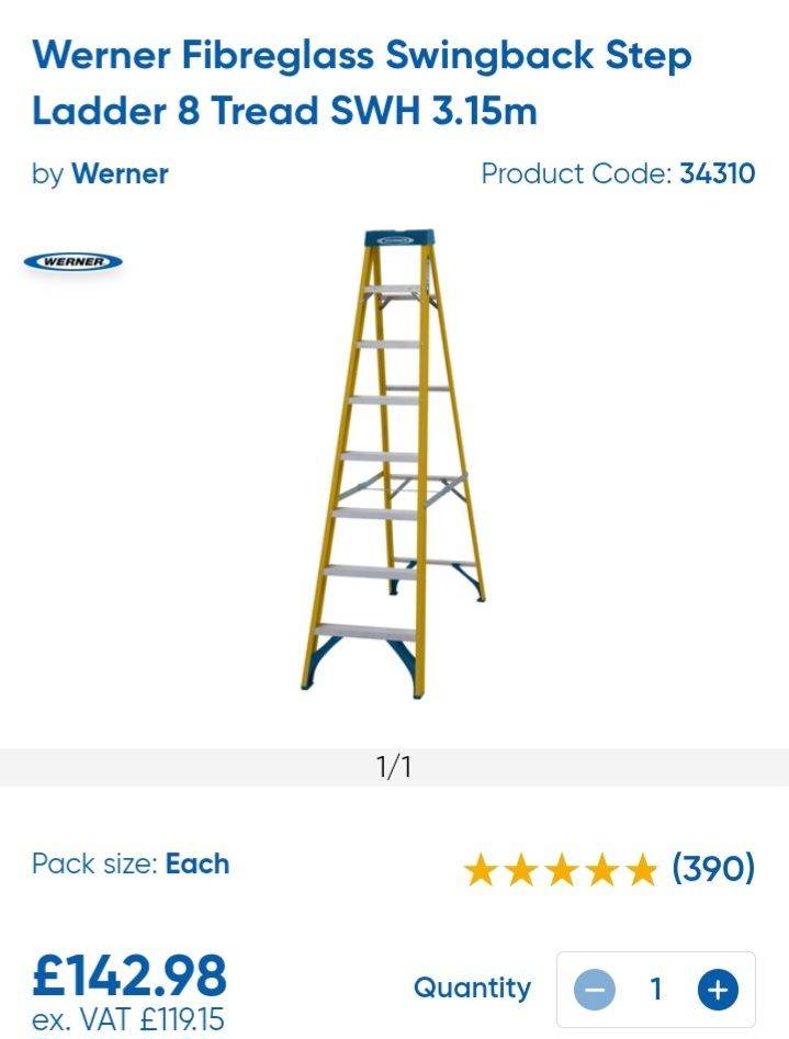 Werner Fibreglass Swingback Step Ladder 8 Tread – NEW