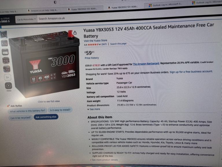 BATTERY FOR MAZDA MX-5 NC3 2008 - COLLECTION HILTON, DERBY, DE65 5NU