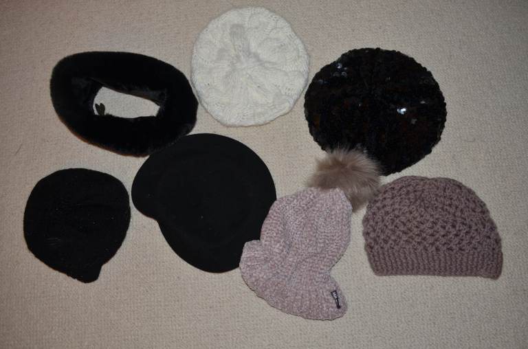 X7 AS LADIES WARM HATS FRENCH  beret hats one glittering, wool etc   mostly unworn 