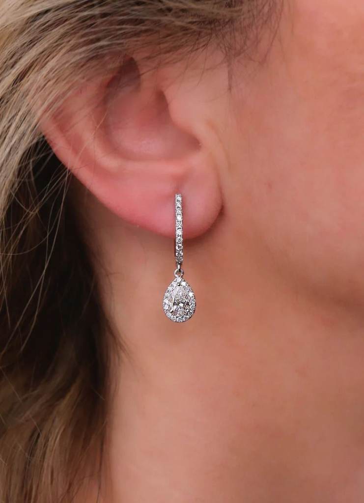 Pear Halo Diamond Drop Earrings | Elegant Radiant Dangle UK