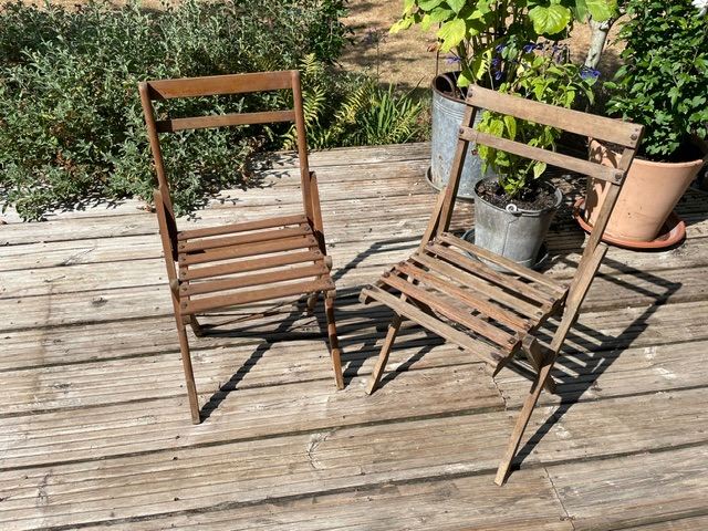 Pair of Vintage Folding Children's Wooden Picnic Chairs