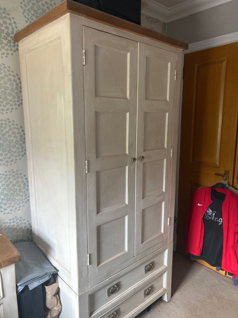 White wooden wardrobe (bedroom furniture)