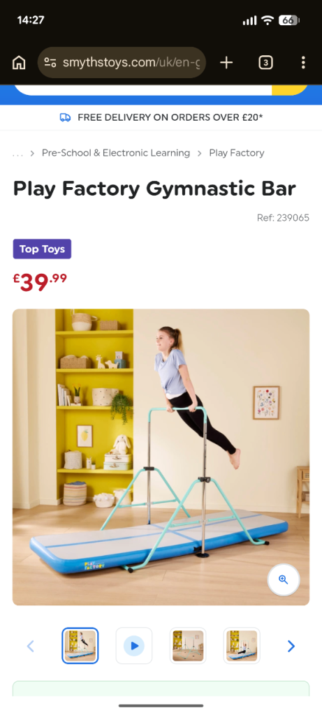 Folding tumble/gymnastics bar