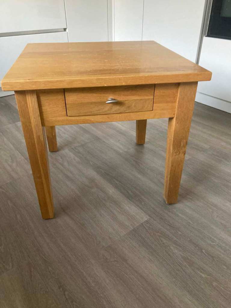 Side table / lamp table heavy oak with drawer 