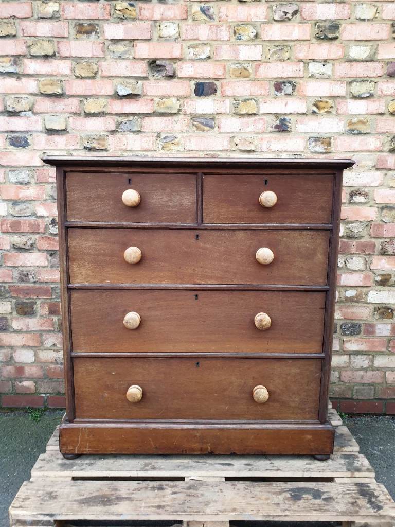 Antique Early Victorian solid Mahogany Chest Of Drawers Commode Dresser