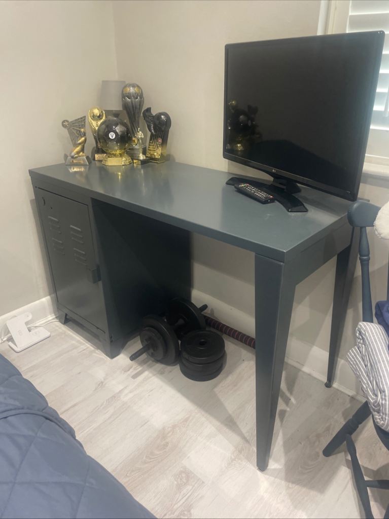 Grey Metal Desk with Storage Cabinet – Good Condition