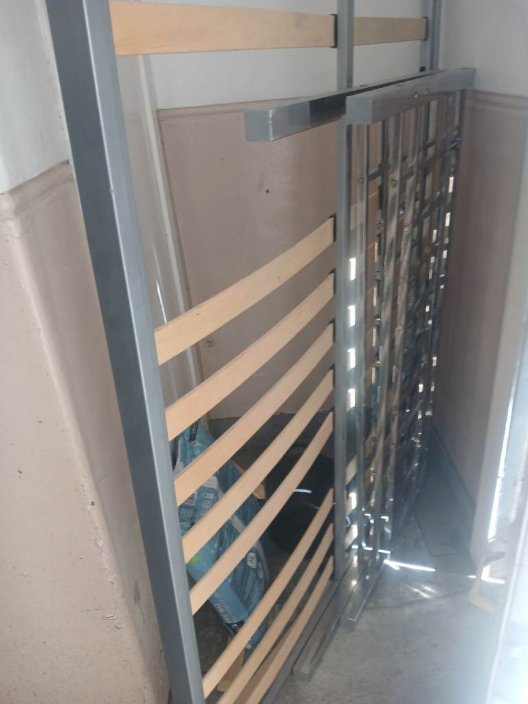 Double bed metal frame and wooden slats mattress not included 