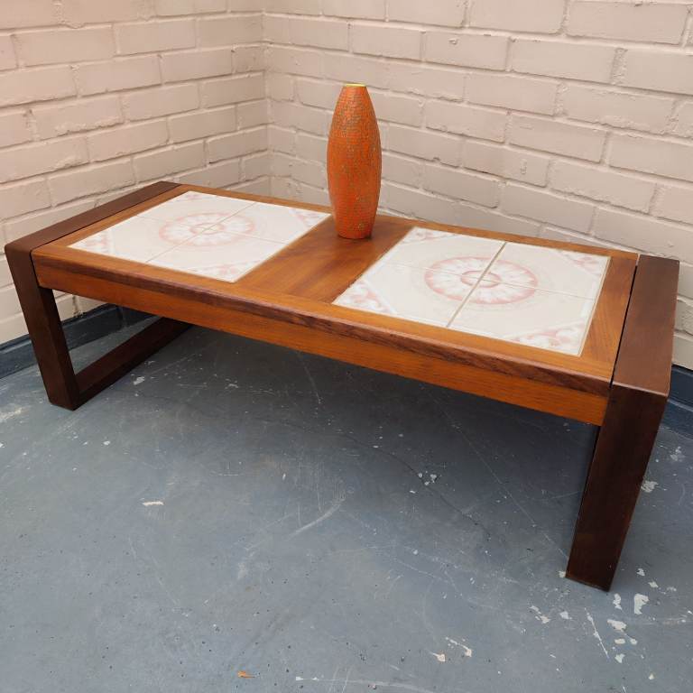 🪵 Danish Mid Century Teak Tile Coffee Table – 1960s/70s