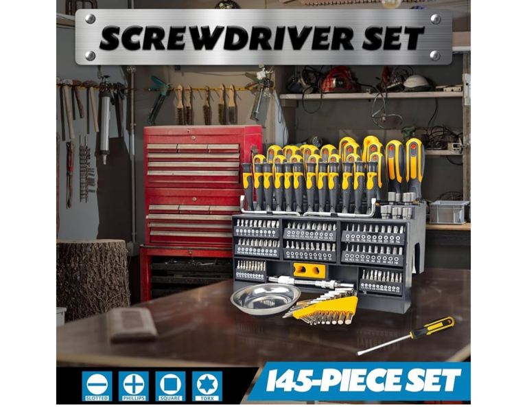 145-piece Magnetic Screwdrivers Set with Plastic Racking, Precision Screwdrivers, Magnetizer
