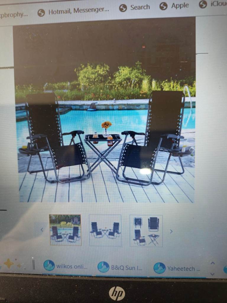 SUN LOUNGERS X 2 + PICNIC TABLE & 2 SIDE ATTACHABLE TABLES