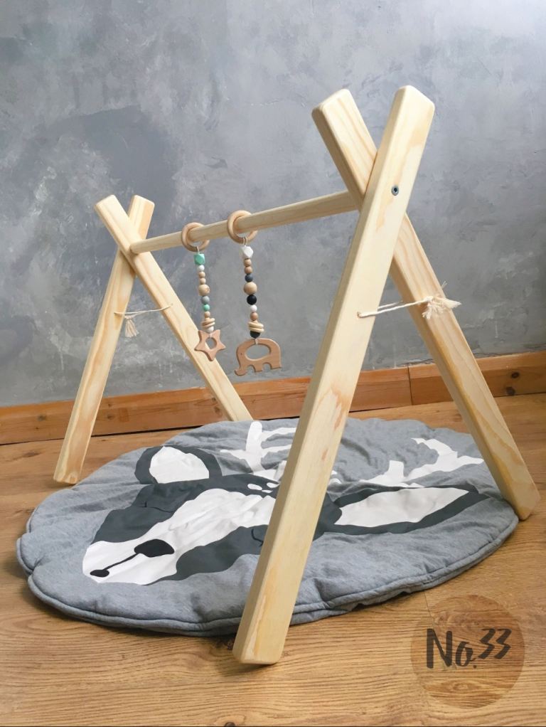 Handmade wooden baby gym frame