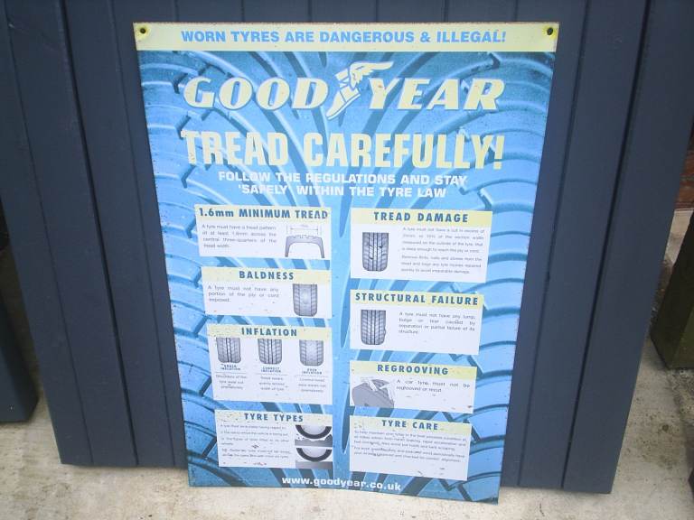 Good Year Garage Tyre Sign. Original Goodyear Vintage Tin Tire Tread Garage Wall Sign.