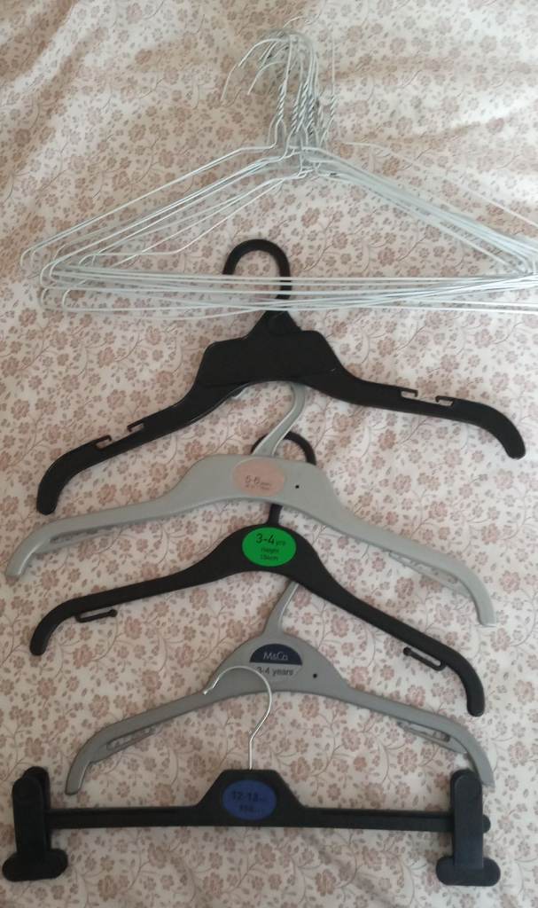 Mixed Clothes Hangers – Plastic and Wire, Good Condition
