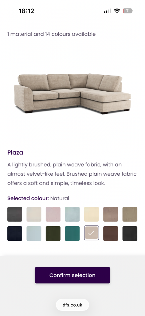 DFS Orka Corner sofa with matching large pouffe