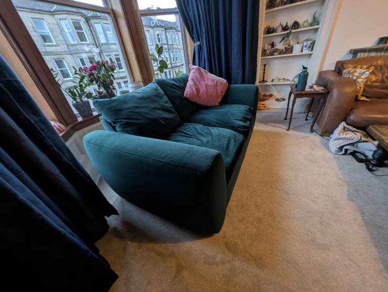 Forest green velvet modular chaise sofa with ottoman storage