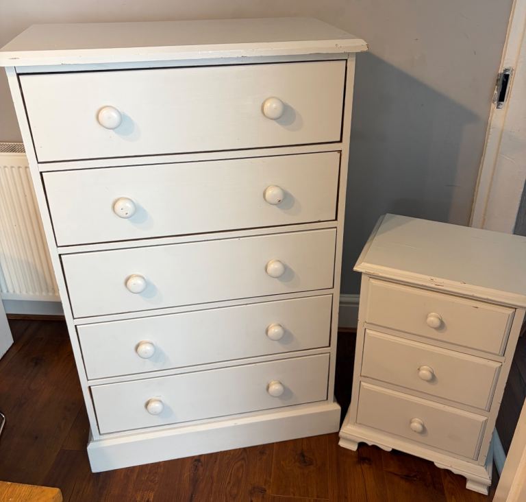 Solid pine Chest of Drawers and Bedside Cabinet