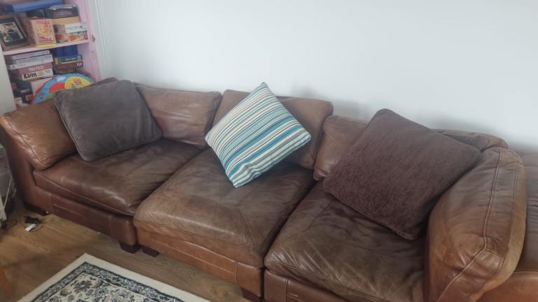 Large leather sofa suite with pouffe!