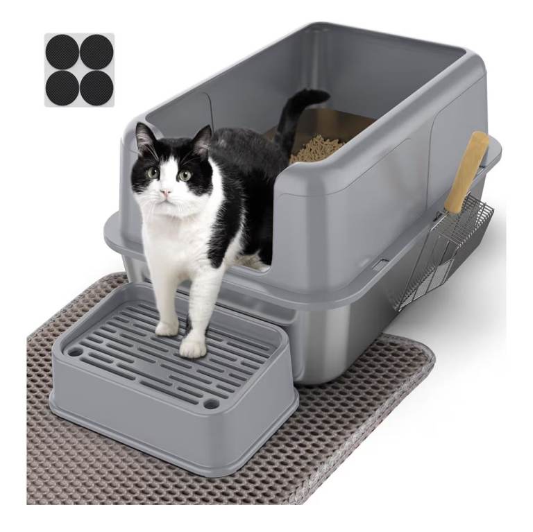 XL Stainless Steel Cat Litter Tray, Litter Box with Enclosure, Grey
