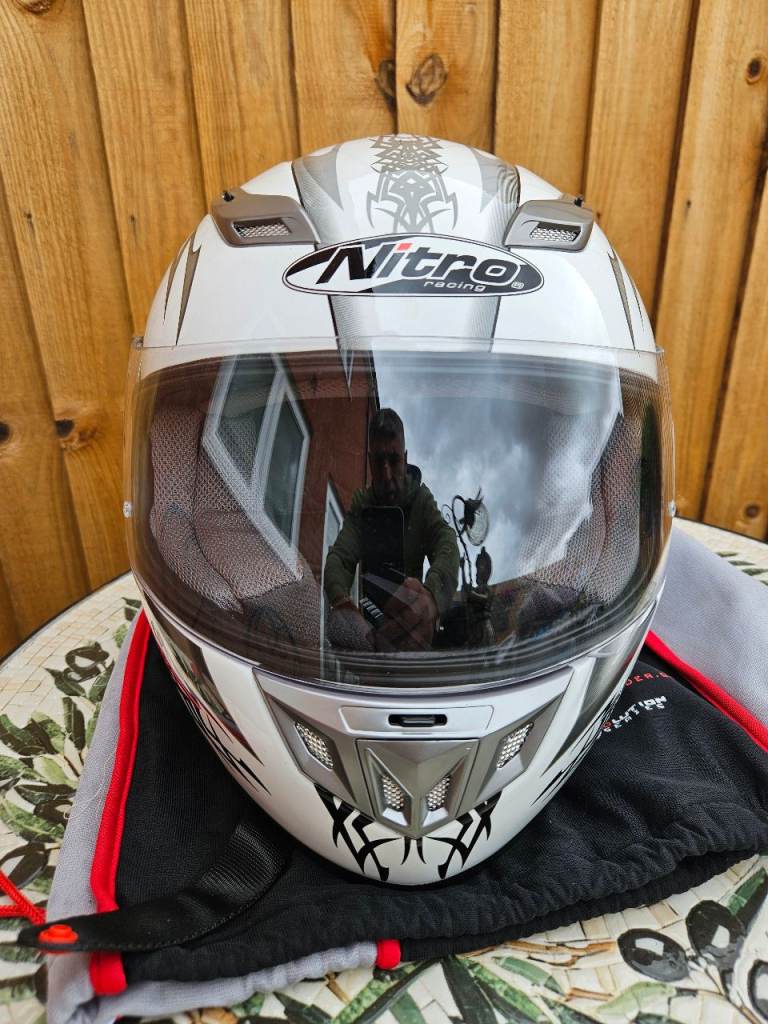 Nitro Racing Full Face Motorcycle Helmet, Size L, White