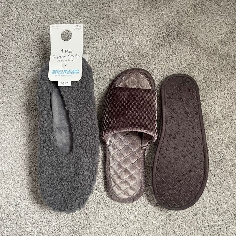 Cozy Slippers Bundle - Primark Slipper Socks + Slip On Slippers (Size 3/4)