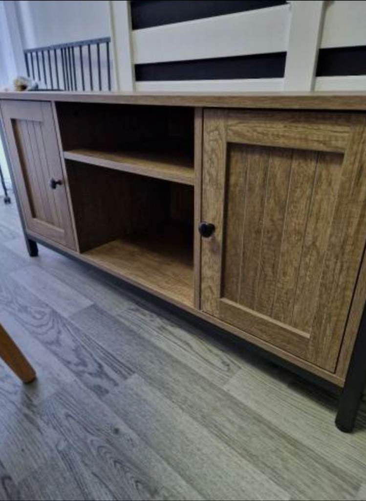 Brown Wood Effect TV Unit with Storage and Shelves