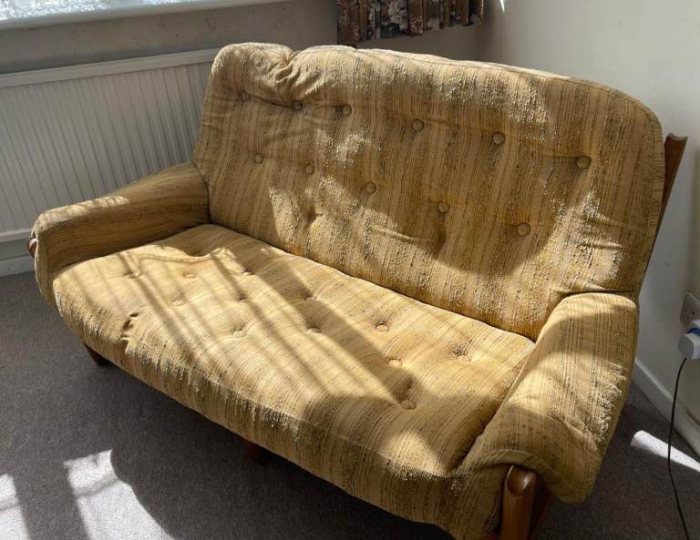 ERCOL 2-Seater Sofa - Yellow Fabric, Fair Condition