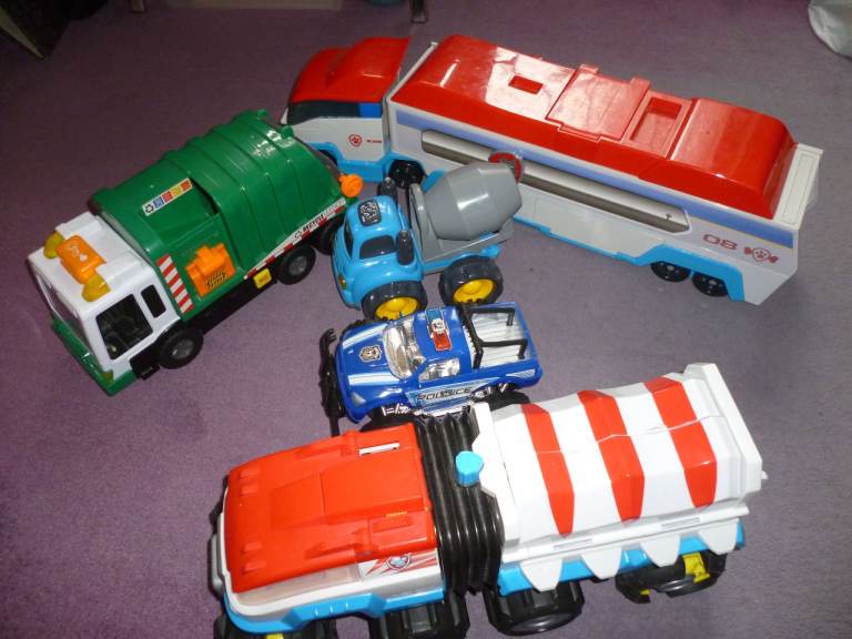 Five trucks for kids to play with, can be very  handy , all five for only £9, Stanbmore , Middlesex.