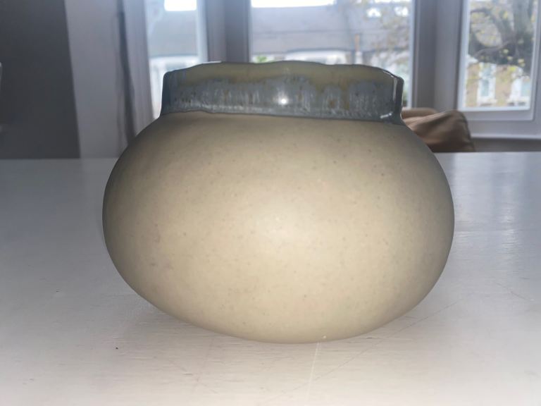 Handmade plant pot with non scratch padding , grey/ green 