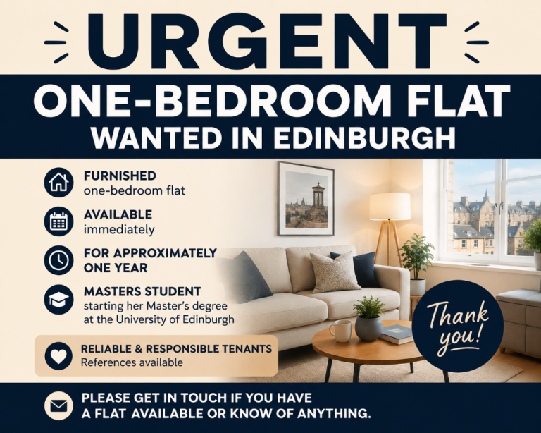 URGENT – Furnished 1-Bed Flat Wanted in Edinburgh
