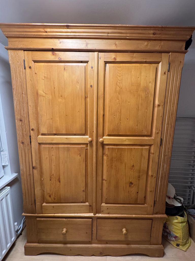Solid pine double wardrobe with drawers - heavy and sturdy 