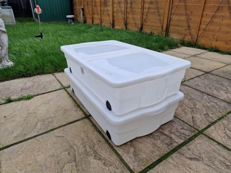 Large 50 Litre Wheeled Plastic Underbed Storage Boxes Set of 2.