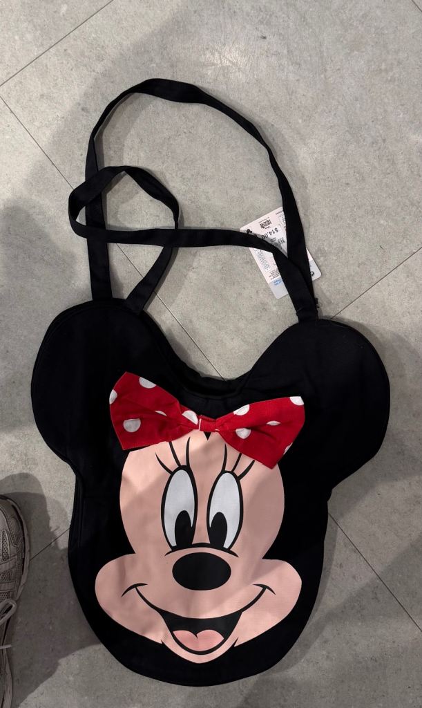 New Disney Minnie Mouse Tote Bag - Black with Red Bow