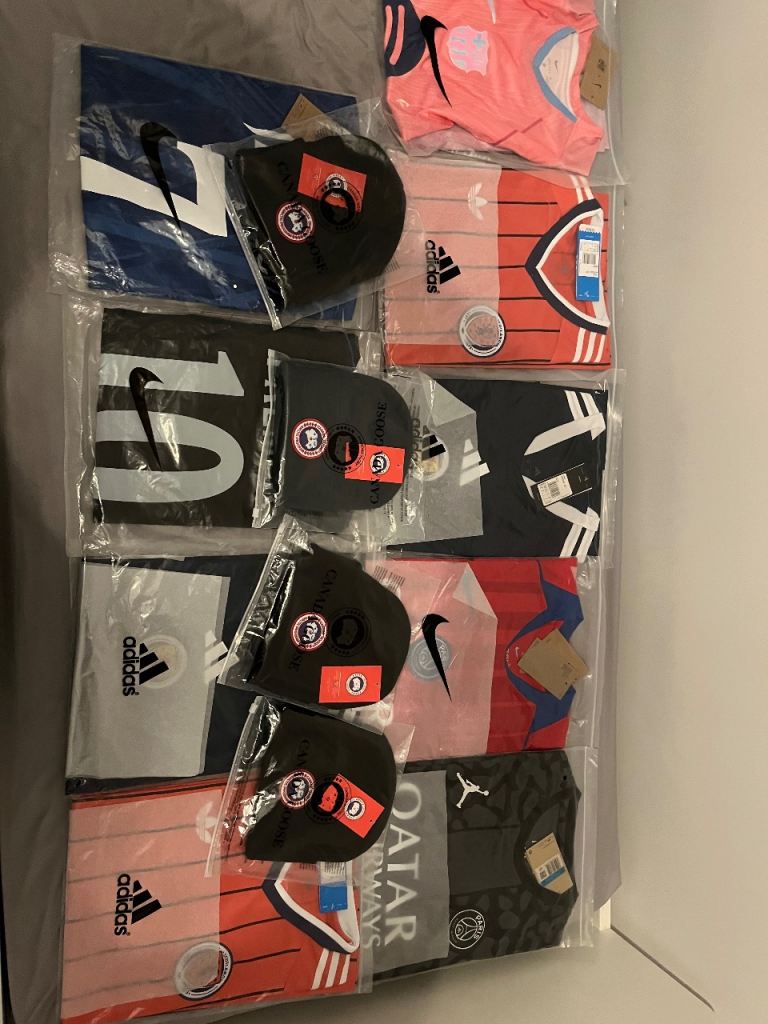 Football tops and Canada goose beanies 